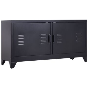 Homcom Industrial Tv Cabinet Stand Media Center Steel Shelf Doors Storage System Dvd Recorder Receiver Unit - Black