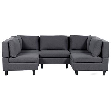 Modular Sofa Dark Grey Fabric Upholstered U-shaped 5 Seater With Ottoman Cushioned Backrest Modern Living Room Couch Beliani