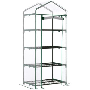 Outsunny 4 Tiers Mini Portable Greenhouse Plant Grow Shed Metal Frame Transparent Clear Cover 160h X 70l X 50wcm