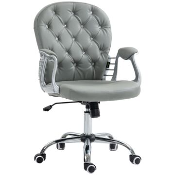 Vinsetto Office Chair Ergonomic 360° Swivel Pu Diamante Padded Base 5 Castor Wheels For Home Work Grey