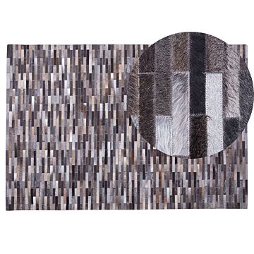 Rug Brown And Grey Cowhide Leather 200 X 140 Cm Handcrafted Low Pile Modern Beliani