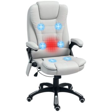 Homcom Executive Office Chair With Massage And Heat, High Back Pu Leather Massage Office Chair With Adjustable Height, Light Grey