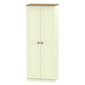 Warwick Tall Double Hanging Wardrobe In Cream Ash & Modern Oak