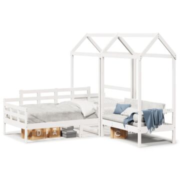 Vidaxl Day Bed And Bench Set With Roof White 80x200 Cm Solid Wood Pine