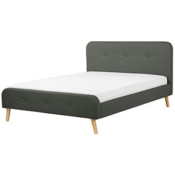 Slatted Bed Frame Dark Grey Polyester Fabric Upholstered Wooden Legs 6ft Eu Super King Size Modern Design Beliani