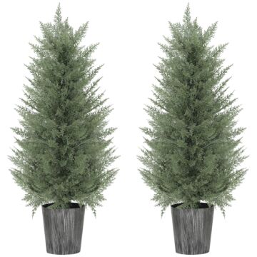 Homcom 90cm Artificial Cypress Trees Set Of 2, Uv Resistant Artificial Plants With Decorative Pot, Fake Plants For Indoor Outdoor Decor, Green