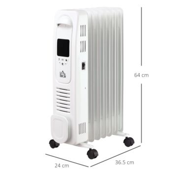 Homcom 1630w Digital Oil Filled Radiator, 7 Fin, Portable Electric Heater With Led Display, 3 Heat Settings, Safety Cut-off And Remote Control, White