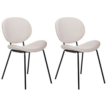 Set Of 2 Dining Chairs Light Beige Velvet Leg Caps Black Iron Legs Contemporary Retro Design Dining Room Seating Beliani