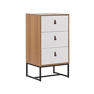 Chest Of Drawers Light Wood With White Metal Legs Storage Cabinet Dresser 91 X 49 Cm Modern Traditional Living Room Furniture Beliani