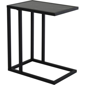 Homcom C Shape Side Table Marble-effect Top W/ Metal Frame Space-saving Home Furniture Bedroom Living Room Office Corner Desk Black White