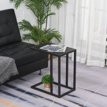 Homcom C Shape Side Table Marble-effect Top W/ Metal Frame Space-saving Home Furniture Office Corner Desk Black White