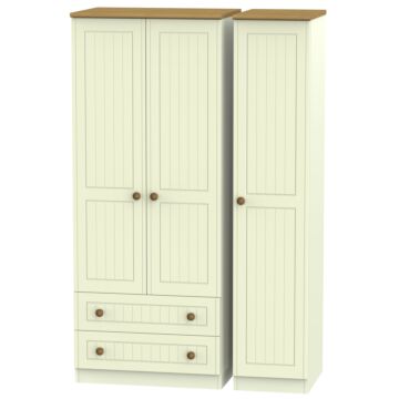 Warwick Triple 2 Drawer Wardrobe In Cream Ash & Modern Oak