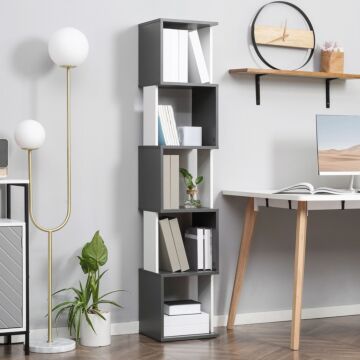 Homcom Modern 5-tier Bookshelf, Freestanding Bookcase Storage Shelving For Living Room Home Office Study, Dark Grey
