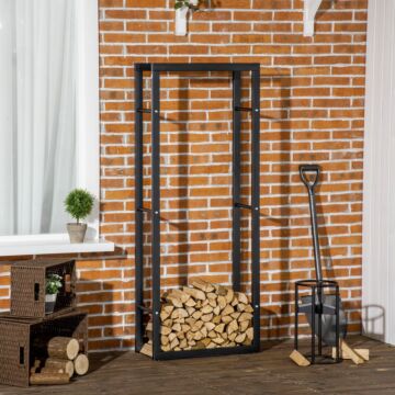 Homcom Metal Firewood Log Holder Tall Firewood Rack Fireplace Wood Storage Shelf, Black, 60wx25dx150hcm