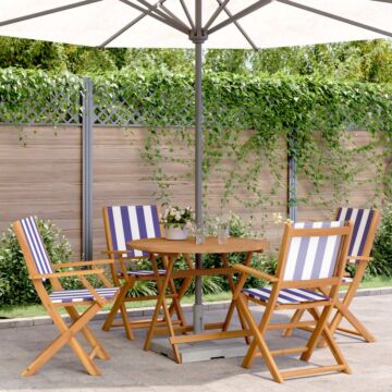 Vidaxl 5 Piece Garden Dining Set Blue And White Fabric And Solid Wood