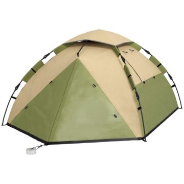 Outsunny 3-4 Man Camping Tent, Family Tent, 2000mm Waterproof, Portable With Bag, Quick Setup, Dark Green