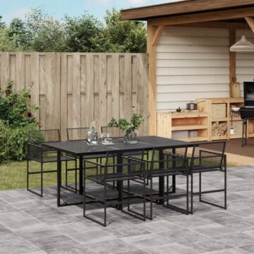 Vidaxl 7 Piece Garden Dining Set Black Poly Rattan