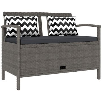 Outsunny 160l Storage Two-seater Rattan Bench - Grey