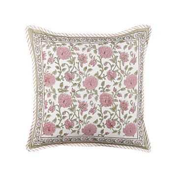 Scatter Cushion Multicolour Cotton 45 X 45 Cm Floral Pattern Handmade Removable Cover With Filling Boho Style Beliani