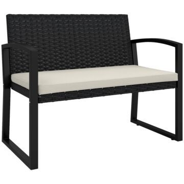 Outsunny Two-seater Rattan Garden Bench - Beige/black