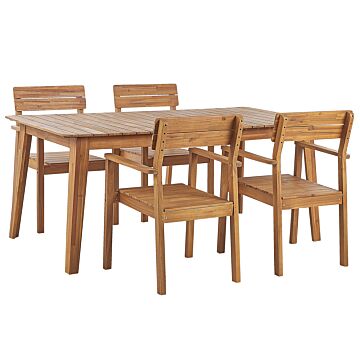Garden Dining Set Light Acacia Wood Table 180 X 90 Cm 4 Outdoor Chairs With Armrests Rustic Style Beliani