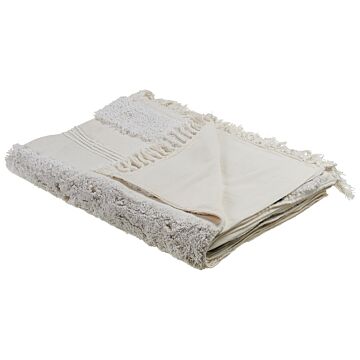 Blanket White Cotton 130 X 180 Cm Geometri Pattern Bed Throw Cosy Accessory Beliani