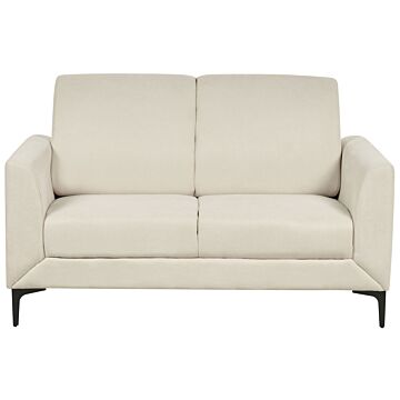 Sofa Beige Fabric Polyester Upholstery Black Legs 2 Seater Loveseat Retro Style Living Room Furniture Beliani