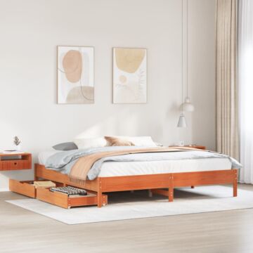 Vidaxl Bed Frame Without Mattress Wax Brown 200x200 Cm Solid Wood Pine