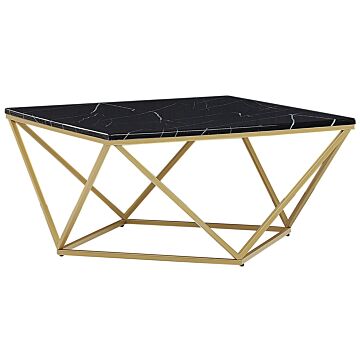 Coffee Table Black Tabletop Golden Metal Base Manufactured Wood Marble Finish Glamorous Design Beliani