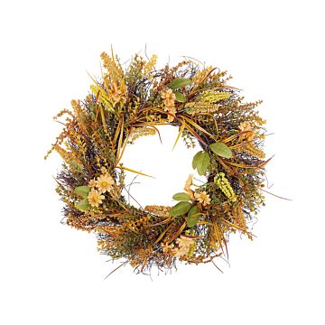 Door Wreath Orange And Green Handmade Decorative Artificial Flower Round 50 Cm Table Wall Décor Traditional Rustic Style Beliani