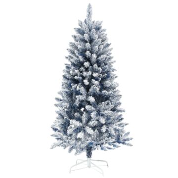 Homcom 5ft Flocked Artificial Christmas Tree With 450 Snow Frosted Tips, Metal Stand, Snowy Hinged Xmas Tree, Blue