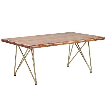 Coffee Table Light Wood Acacia Tabletop Metal Gold Legs Glamour Style Accent Edges Beliani