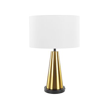 Table Lamp Gold Metal Base Beige Linen Drum Shade Bedside Table Lamp Beliani