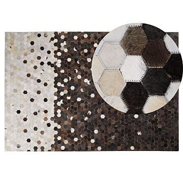 Area Rug Brown With Beige Leather 140 X 200 Cm Rustic Patchwork Beliani