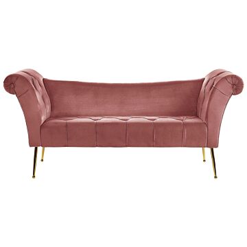 Chaise Lounge Pink Velvet Upholstery Tufted Double Ended Seat With Metal Gold Legs Beliani