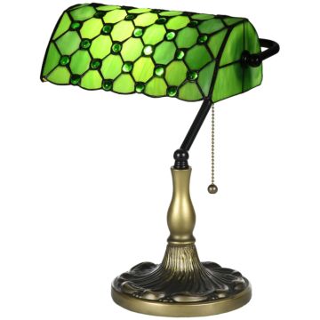 Homcom Stained Glass Table Lamp, Handmade Antique Bedside Lamp For Bedroom, Living Room, Home, Nightstand, Decorative Night Light, Green