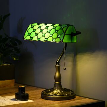 Homcom Stained Glass Table Lamp, Handmade Antique Bedside Lamp, Home, Nightstand, Decorative Night Light, Green