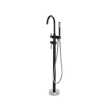 Bath Mixer Tap Black With Silver Brass Stainless Steel Freestanding Bathtub Faucet With Hand Shower Modern Design Beliani