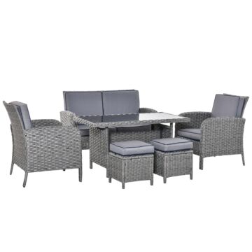 Outsunny 6-seater Outdoor Patio Rattan Dining Table Sets All Weather Pe Wicker Sofa Furniture Set For Backyard Garden W/ Cushions Grey