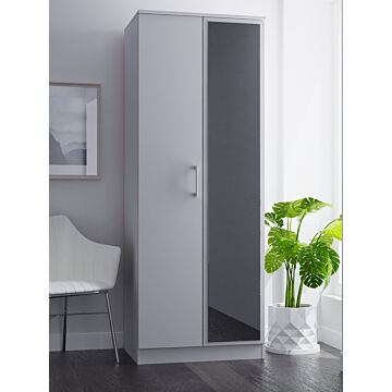 Devon Tall Mirrored Wardrobe In Grey Matt