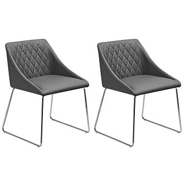 Set Of 2 Dining Chairs Grey Fabric Chromed Metal Legs Modern Beliani