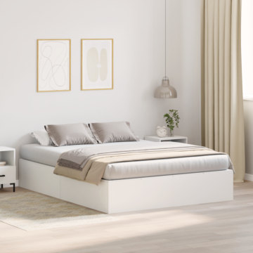 Vidaxl Bed Frame White Mdf Standard Double Storage Bed Rectangular