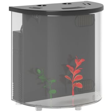 Pawhut 3l Small Fish Tank With Filter System, Led Light, Small Fish Tank For Betta, Goldfish, Shrimp, Black