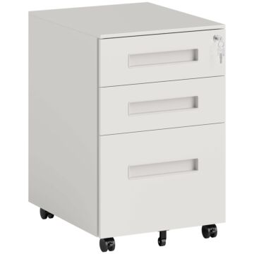 Vinsetto Metal Mobile File Cabinet With Wheels, Lockable 3 Drawer Filing Cabinet For A4, Legal, Letter, Under Desk Office Cabinet With Pre-assembled Body For Home Office, 39 X 48 X 60 Cm, White