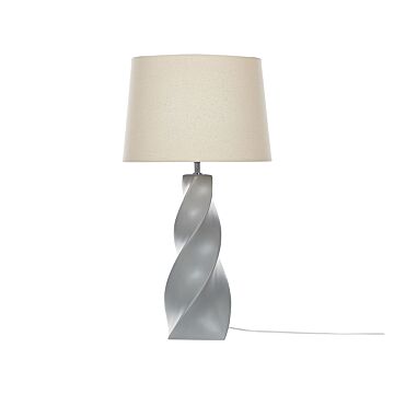 Table Lamp Grey Ceramic Base 71 Cm White Fabric Shade Classic Bedside Table Light Beliani