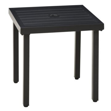 Outsunny Garden Side Table End Table Patio Coffee Table With Umbrella Hole, Steel Frame For Balcony, Black