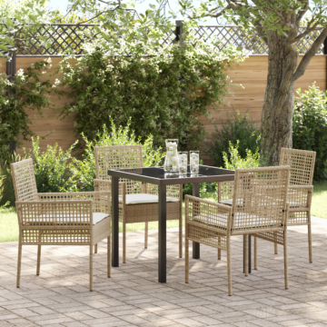 Vidaxl 5 Piece Garden Dining Set With Cushions Beige Poly Rattan