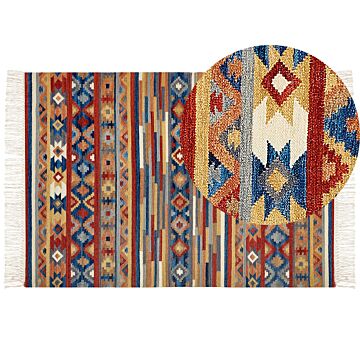Wool Area Rug Multicolour 160 X 230 Cm Hand Woven Ethnic Motif Rustic Oriental Design Beliani