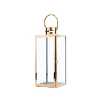 Lantern Brass Stainless Steel H 50 Cm Decorative Metal Candle Holder Beliani