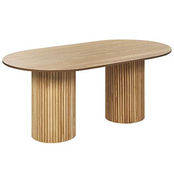 Dining Table Light Wood Mdf Tabletop Rubberwood Legs 180 X 100 Cm Modern Rustic Style Beliani